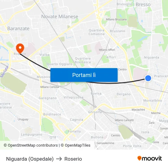 Niguarda (Ospedale) to Roserio map