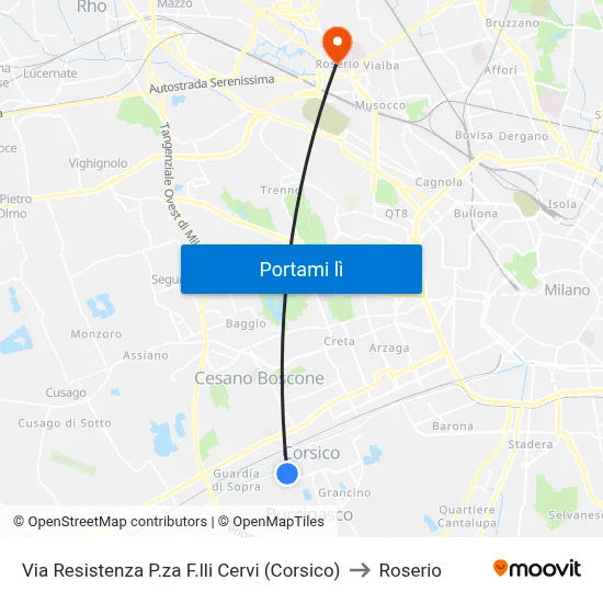 Via Resistenza P.za F.lli Cervi (Corsico) to Roserio map