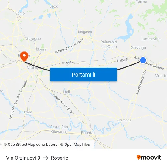 Via Orzinuovi 9 to Roserio map