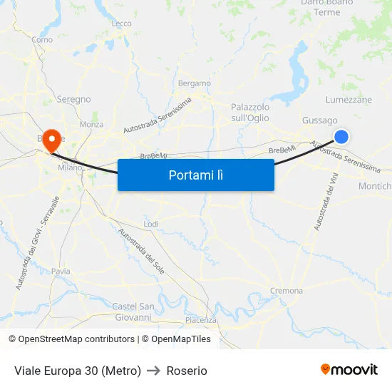 Viale Europa 30 (Metro) to Roserio map