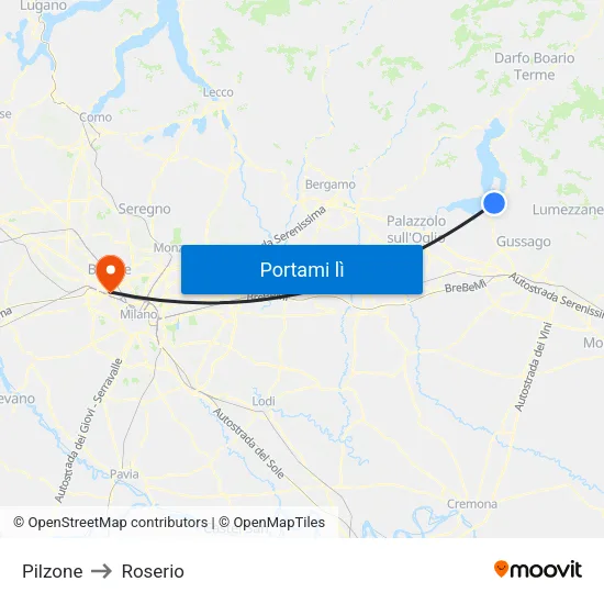 Pilzone to Roserio map