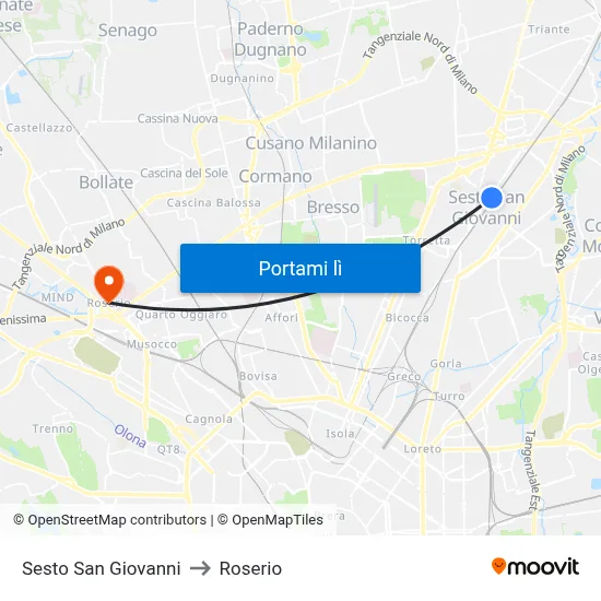 Sesto San Giovanni to Roserio map
