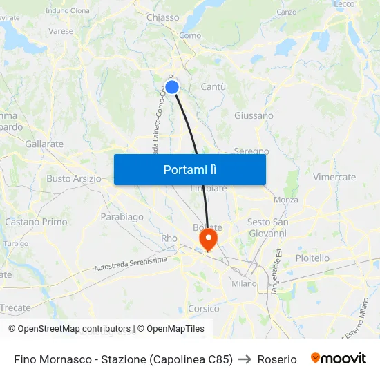 Fino Mornasco - Stazione (Capolinea C85) to Roserio map