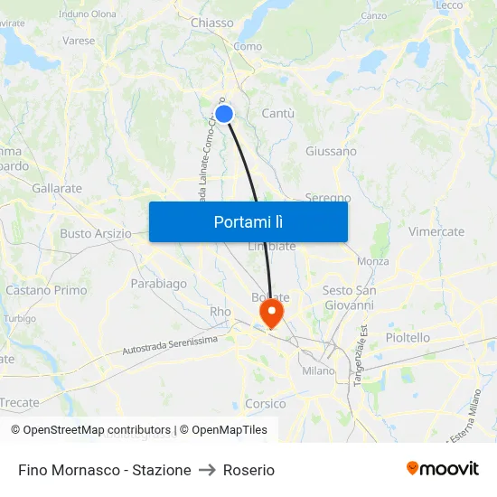 Fino Mornasco - Stazione to Roserio map