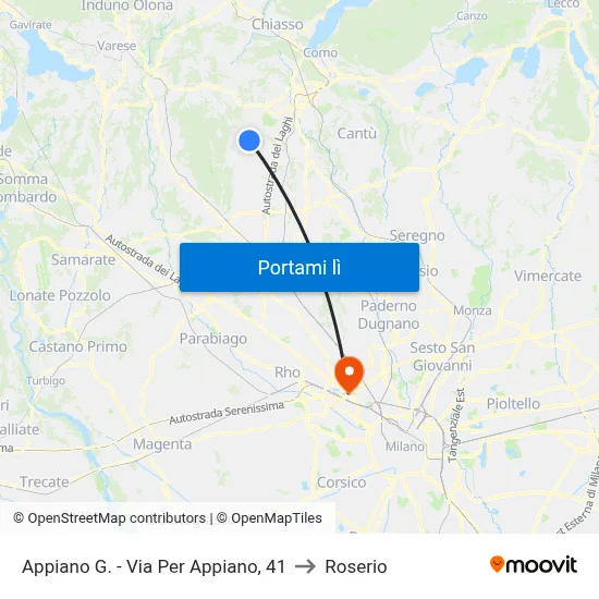 Appiano G. - Via Per Appiano, 41 to Roserio map
