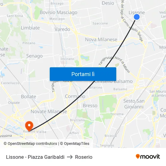 Lissone - Piazza Garibaldi to Roserio map