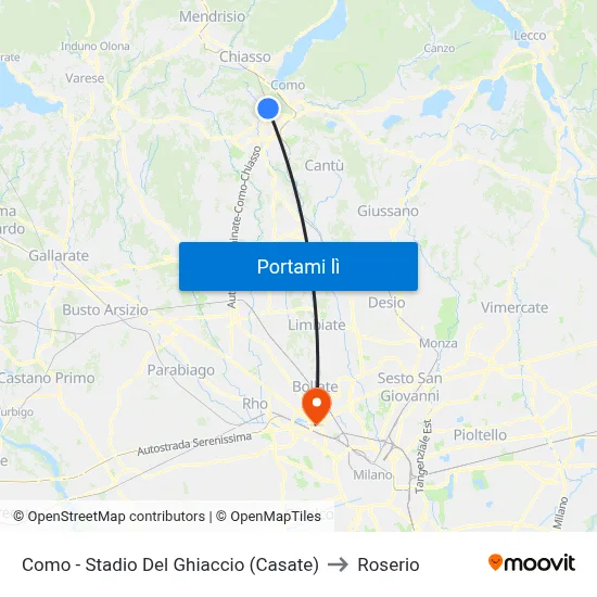 Como - Stadio Del Ghiaccio (Casate) to Roserio map