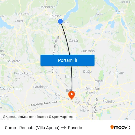 Como - Roncate (Villa Aprica) to Roserio map