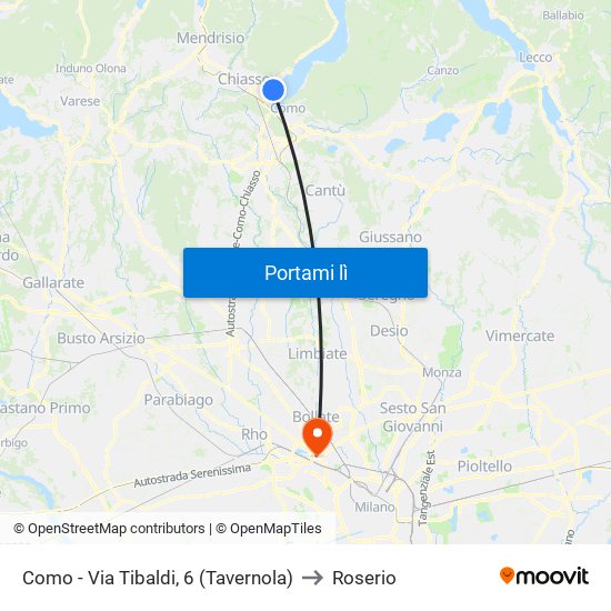 Como - Via Tibaldi, 6 (Tavernola) to Roserio map