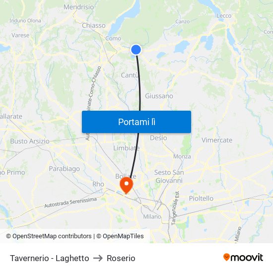 Tavernerio - Laghetto to Roserio map