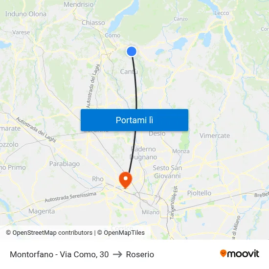 Montorfano - Via Como, 30 to Roserio map