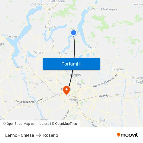 Lenno - Chiesa to Roserio map