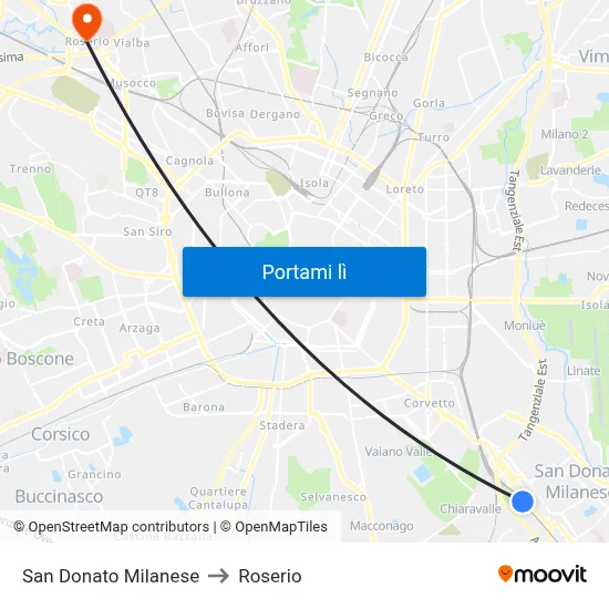 San Donato Milanese to Roserio map