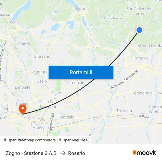 Zogno - Stazione S.A.B. to Roserio map