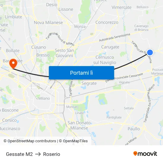 Gessate M2 to Roserio map