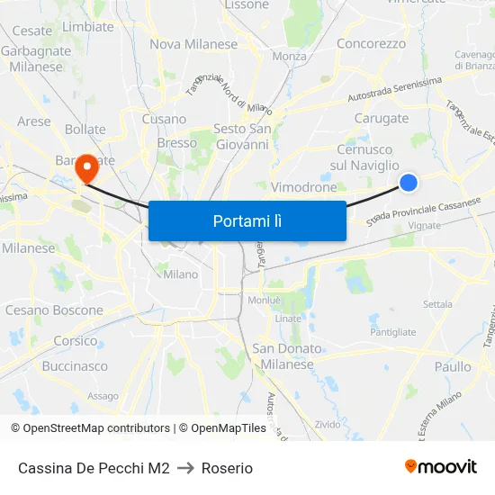Cassina De Pecchi M2 to Roserio map