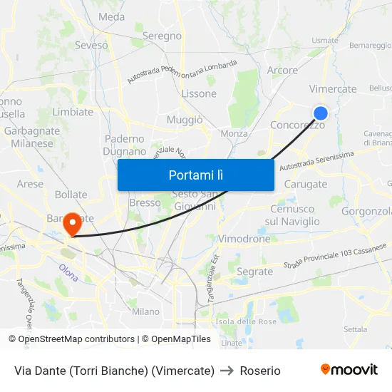 Via Dante (Torri Bianche) (Vimercate) to Roserio map