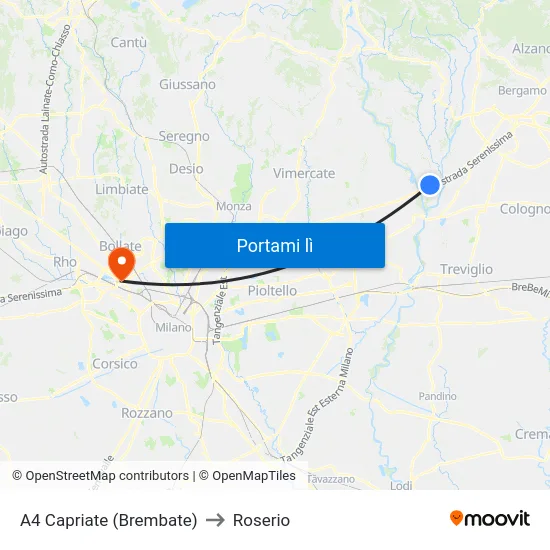 A4 Capriate (Brembate) to Roserio map