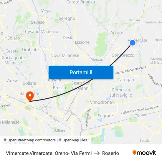 Vimercate,Vimercate: Oreno- Via Fermi to Roserio map