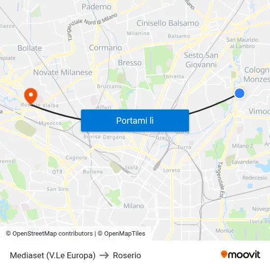 Mediaset (V.Le Europa) to Roserio map