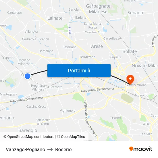 Vanzago-Pogliano to Roserio map