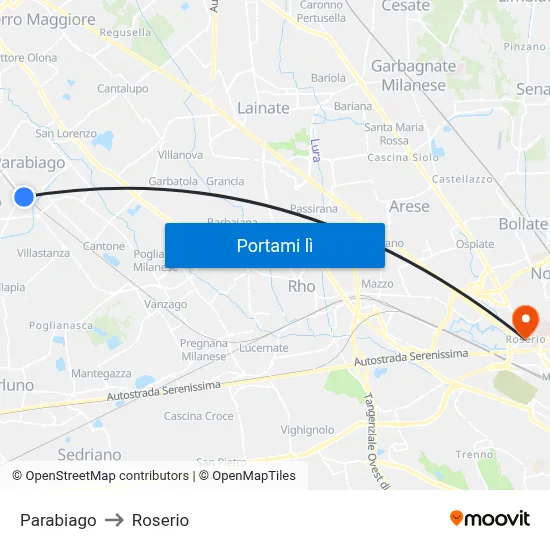 Parabiago to Roserio map