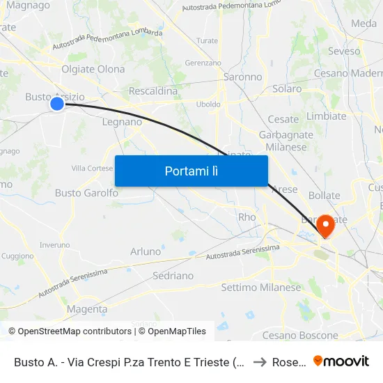 Busto A. - Via Crespi P.za Trento E Trieste (Centro) to Roserio map