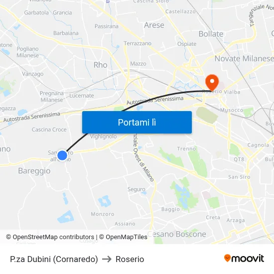 P.za Dubini (Cornaredo) to Roserio map