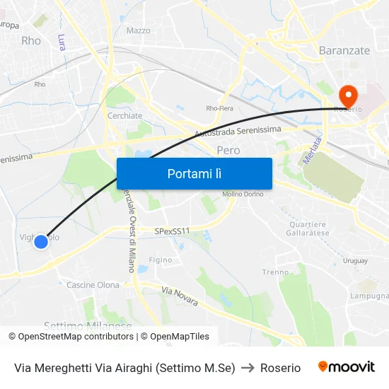 Via Mereghetti Via Airaghi (Settimo M.Se) to Roserio map