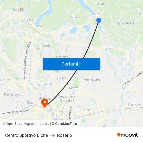 Centro Sportivo Bione to Roserio map