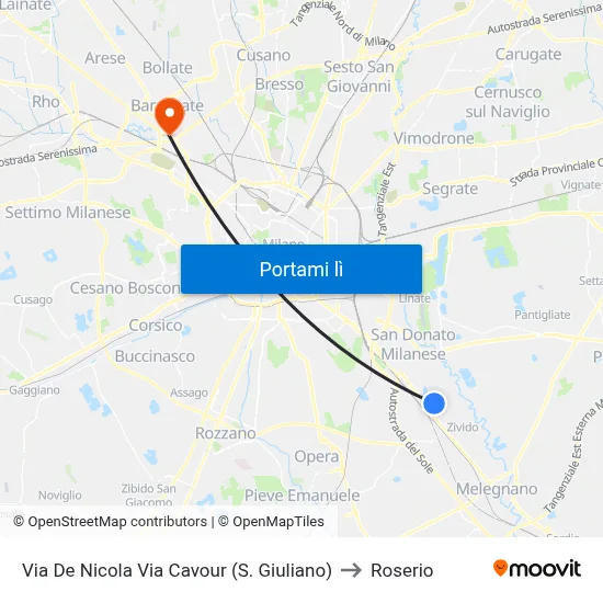 Via De Nicola Via Cavour (S. Giuliano) to Roserio map