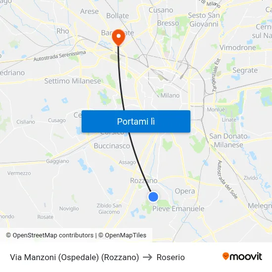 Via Manzoni (Ospedale) (Rozzano) to Roserio map