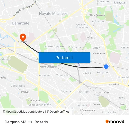 Dergano M3 to Roserio map