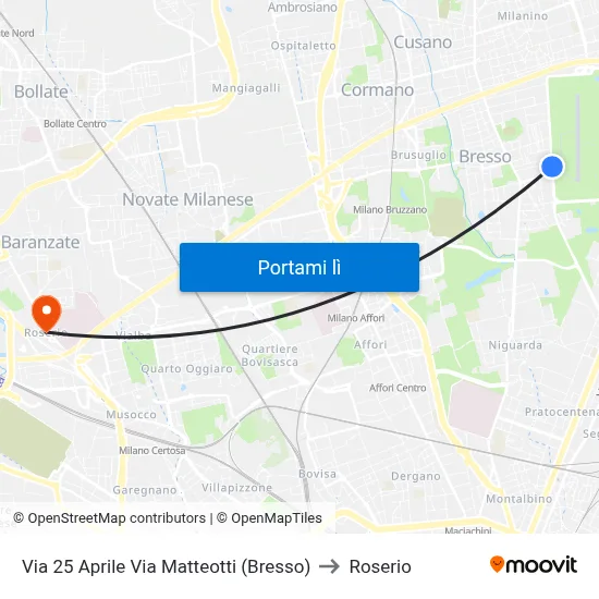 Via 25 Aprile Via Matteotti (Bresso) to Roserio map