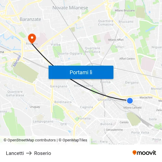 Lancetti to Roserio map