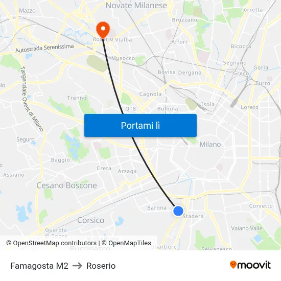 Famagosta M2 to Roserio map