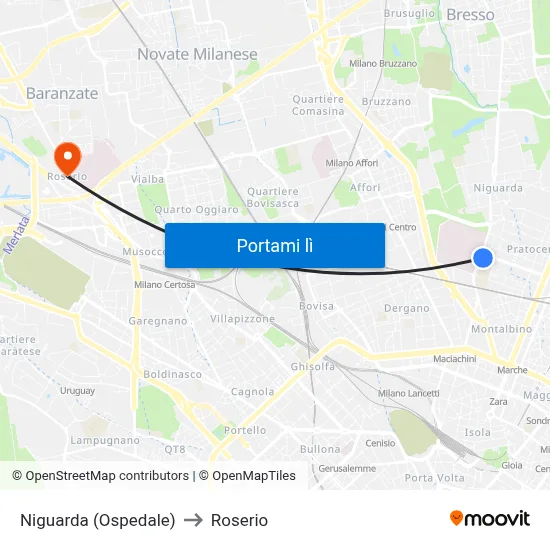 Niguarda (Ospedale) to Roserio map