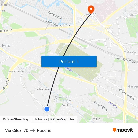 Via Cilea, 70 to Roserio map