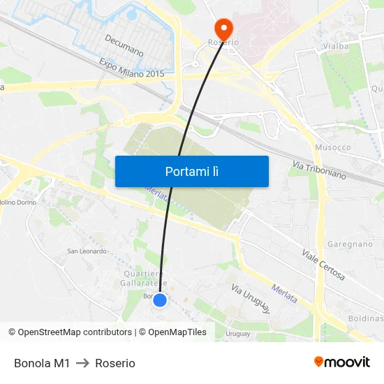 Bonola M1 to Roserio map