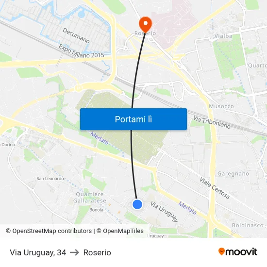 Via Uruguay, 34 to Roserio map