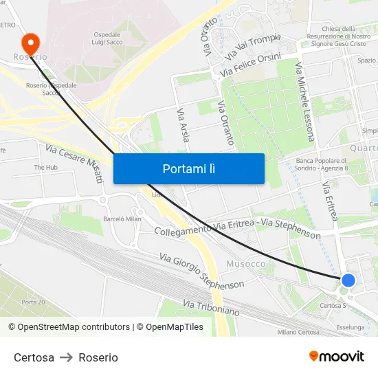 Certosa to Roserio map