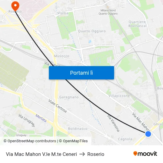 Via Mac Mahon V.le M.te Ceneri to Roserio map