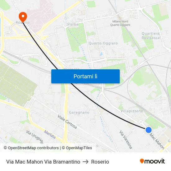 Via Mac Mahon Via Bramantino to Roserio map