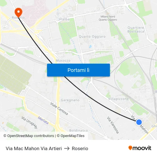 Via Mac Mahon Via Artieri to Roserio map