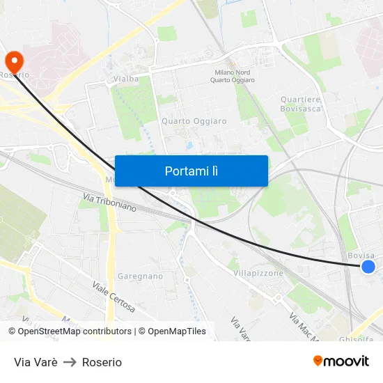 Via Varè to Roserio map