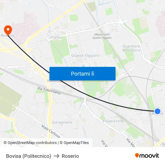 Bovisa (Politecnico) to Roserio map