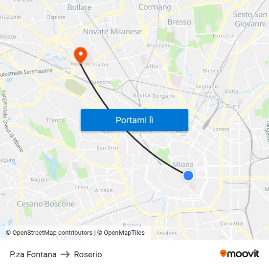 P.za Fontana to Roserio map