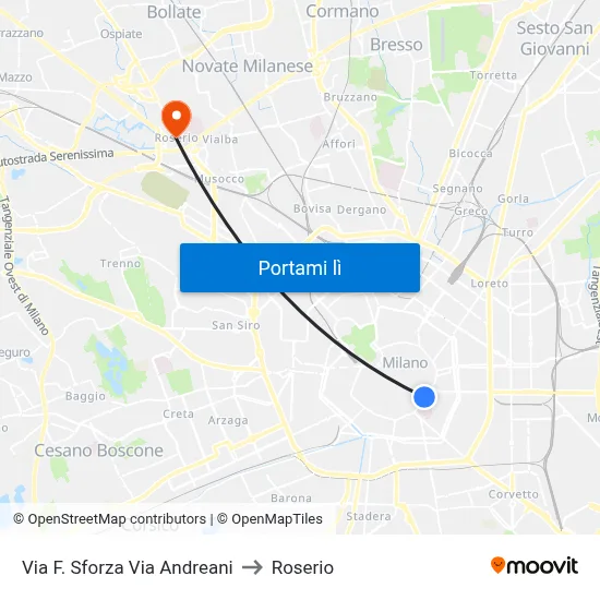 Via F. Sforza Via Andreani to Roserio map