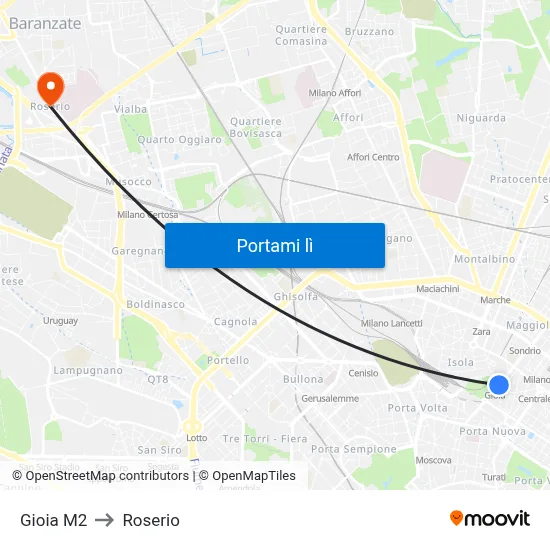 Gioia M2 to Roserio map