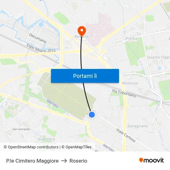 P.le Cimitero Maggiore to Roserio map